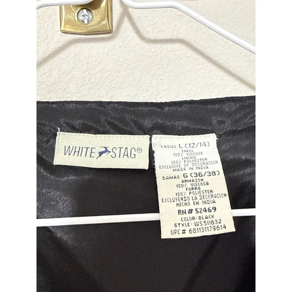 White Stag Jacket Womens Large 12/14 Black Velvet Mirror Embroidered Cropped Tie - Picture 2 of 5